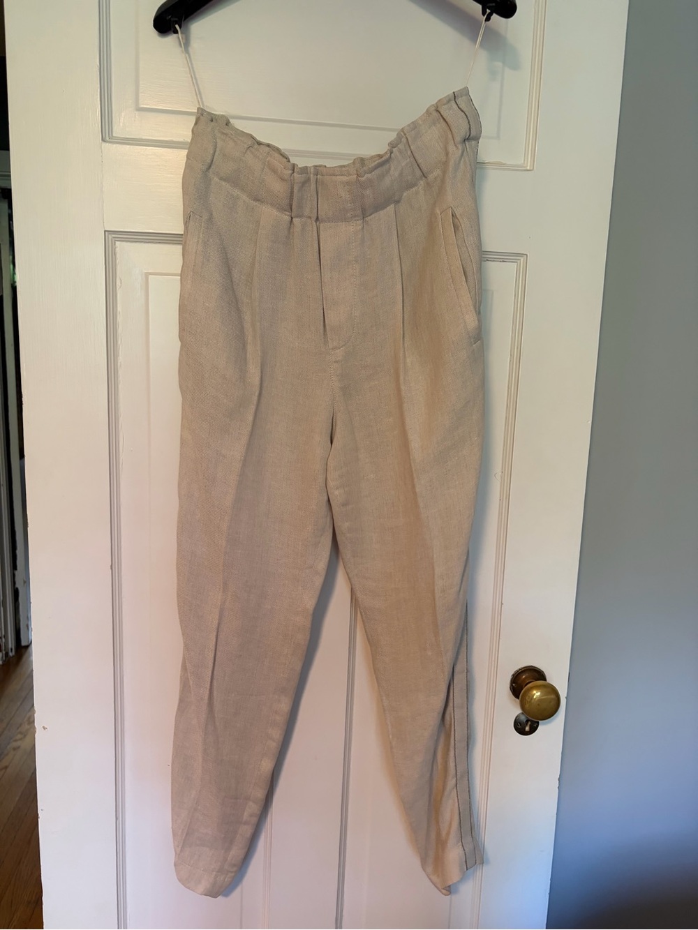 Brunello Cucinelli Tapered Linen-Blend Pants in Beige